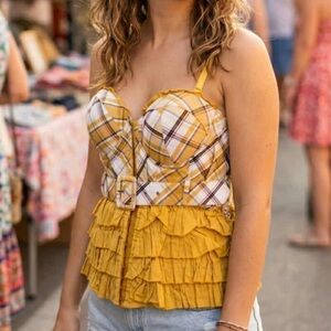 🐚🪼 2/20$ TOPS 🪼🐚 Y2k yellow plaid bra corset top with ruffles